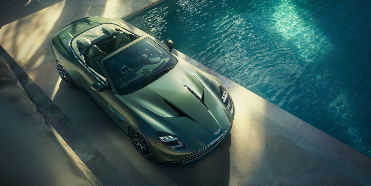 Aston Martin Vanquish Volante Rent Dubai top front view | Imperial Premium Rent a Car